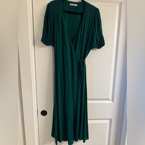 Reformation Wrap Dress in Emerald Green